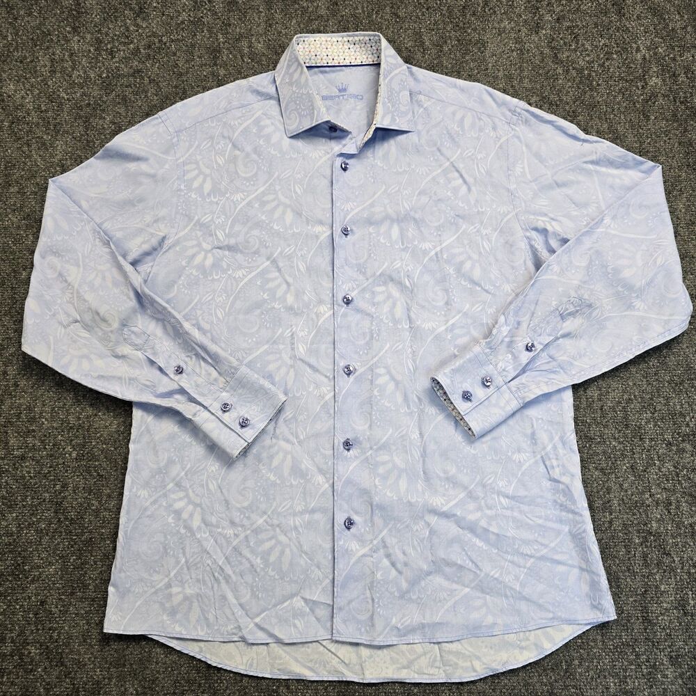 Bertigo Long Sleeve Button Blue Paisley & Floral Pattern Mens Size 4 Large